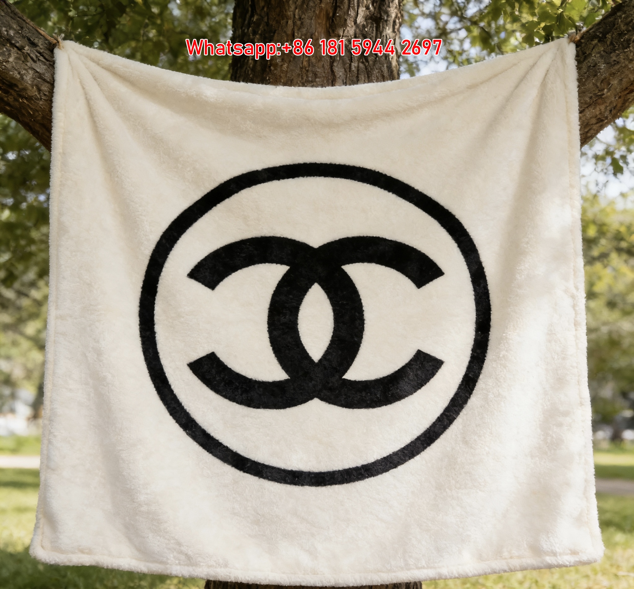 Chanel Circle Logo Flannel Sofa Throw Blanket IMG_6635